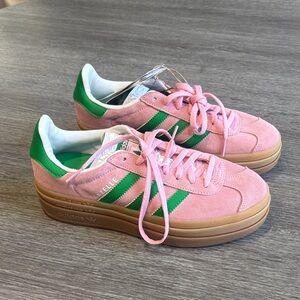 Adidas Pink and Green Suede Platform Shoes